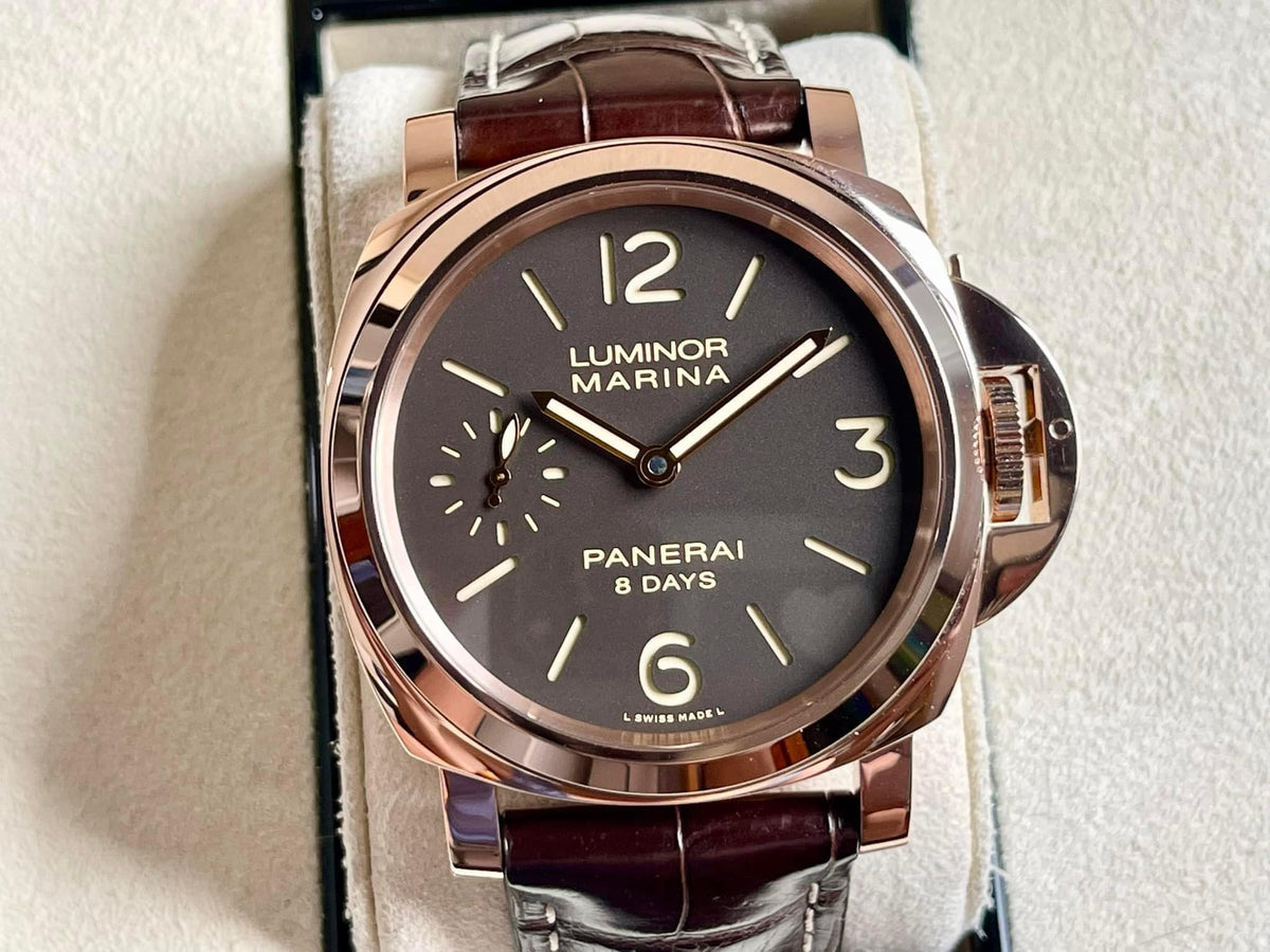 Panerai Luminor PAM511 HWF Rose Gold Black Dial Brown Leather Strap P5000