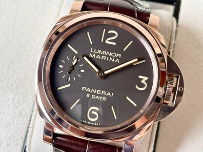 Panerai Luminor PAM511 HWF Rose Gold Black Dial Brown Leather Strap P5000