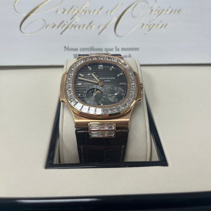 Patek Philippe Nautilus Rose Gold Diamond Bezel & Moon Phase Brown Dial 5724R 001
