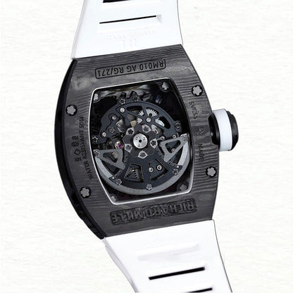 Richard Mille RM 61-01 Men Automatic Transparent Dial Watch Carbon Fiber White Rubber Band