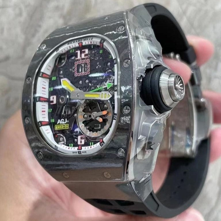 Richard Mille RM 62-01 Automatic Men Watch Black Rubber Band Carbon Fiber