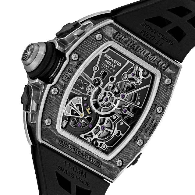 Richard Mille RM 62-01 Automatic Men Watch Black Rubber Band Carbon Fiber