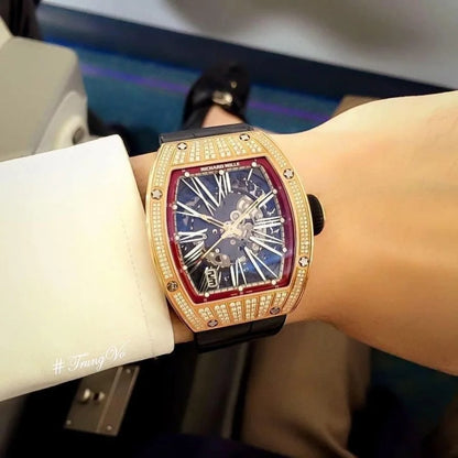 Richard Mille RM023 Black Rosegold Full Diamond White Rubber Strap