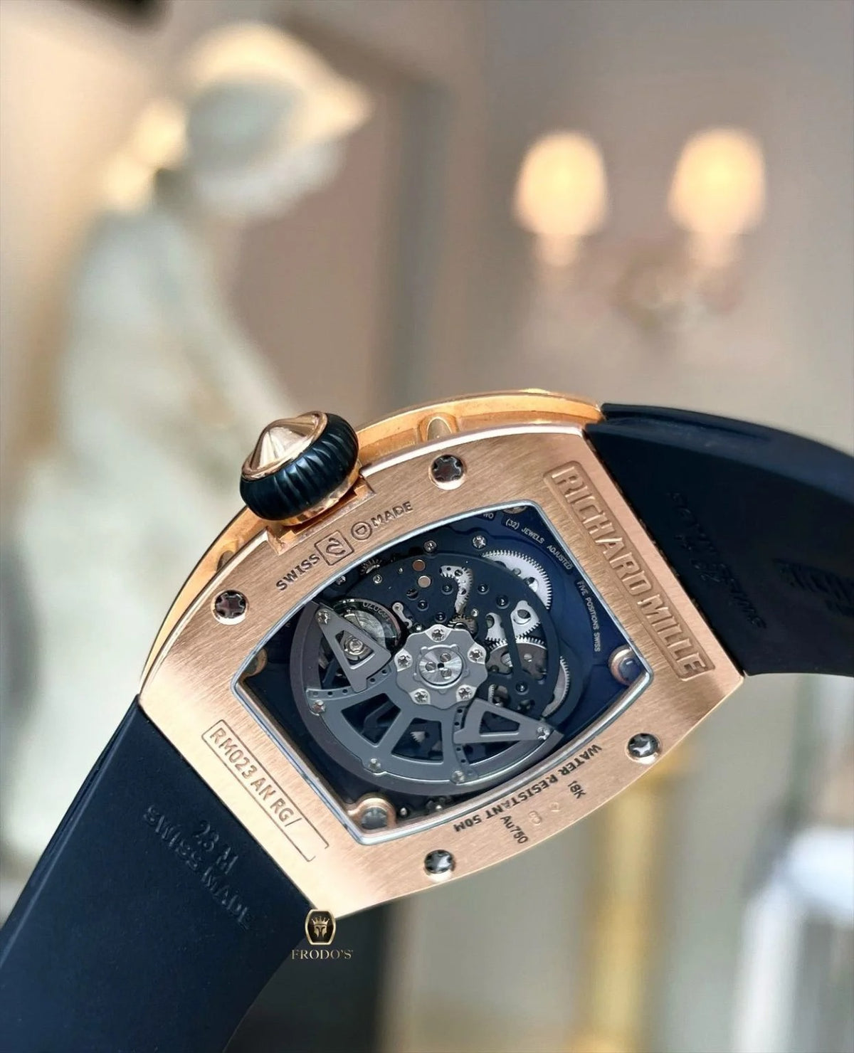 Richard Mille RM023 Black Rosegold Full Diamond White Rubber Strap