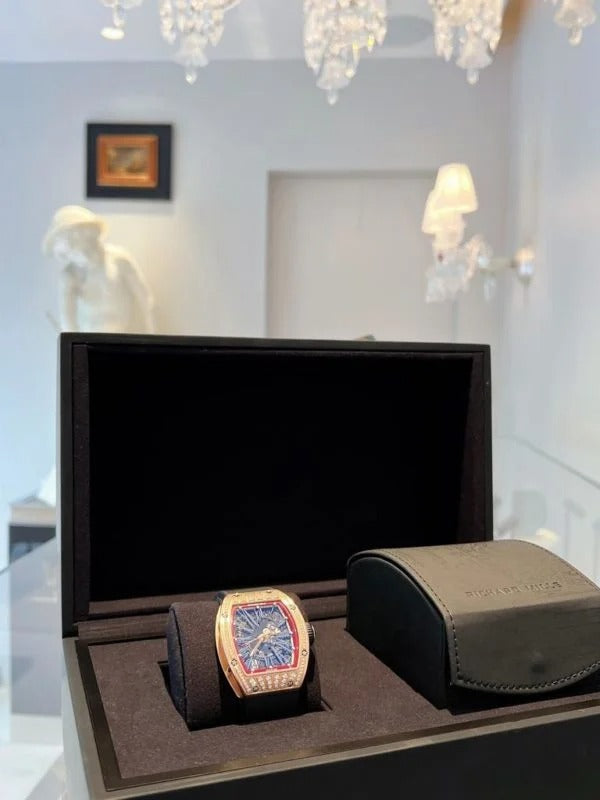 Richard Mille RM023 Black Rosegold Full Diamond White Rubber Strap