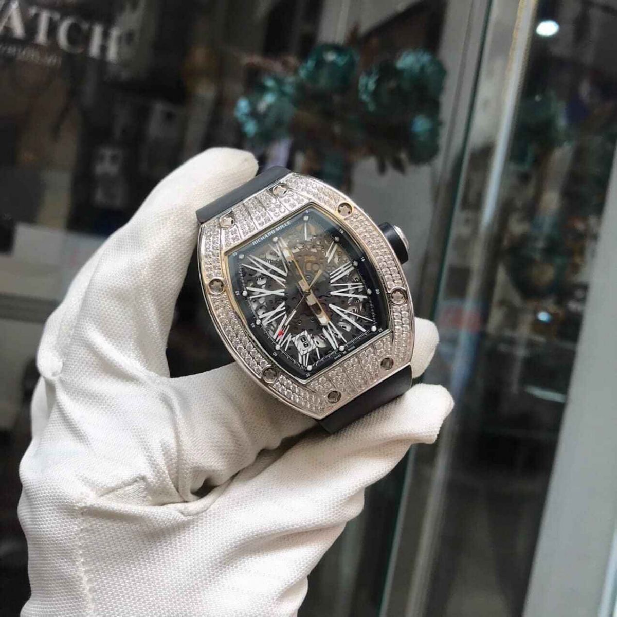 Richard Mille RM023 White Gold Diamond Black Rubber Band