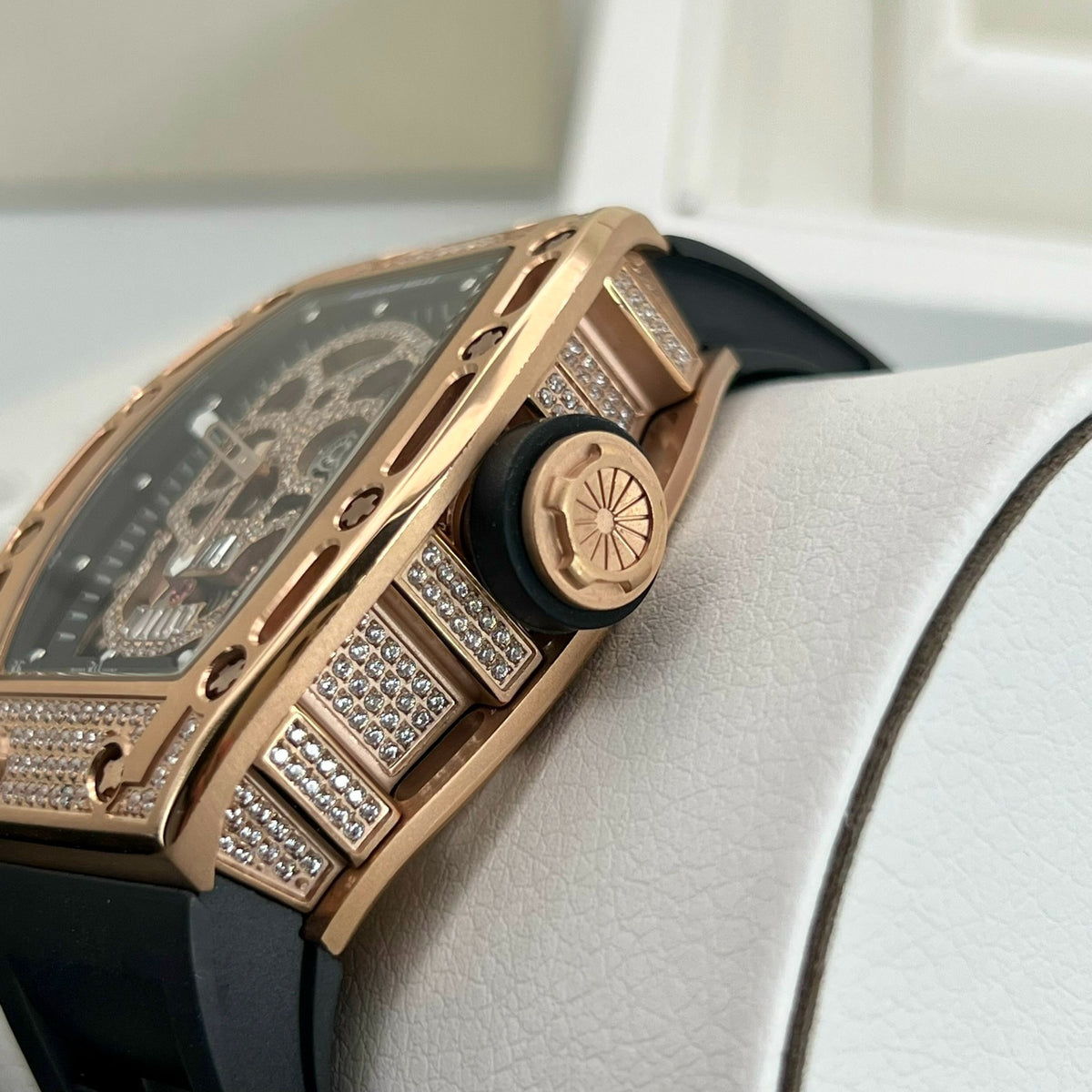 Richard Mille RM052-007 Black Skull Automatic Men Watch Yellow Rubber Strap