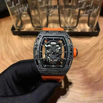 Richard Mille RM052-008 Black Skull Automatic Men Watch Orange Rubber Strap