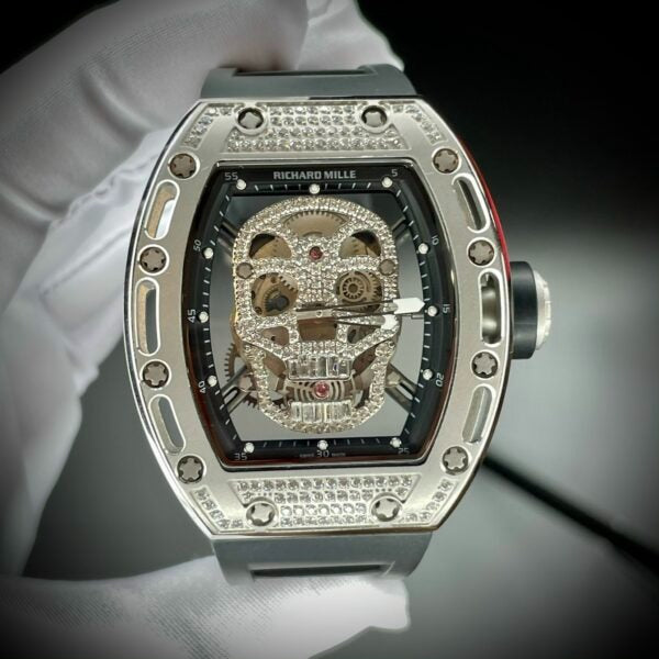 Richard Mille RM052 Around 50 42mm Men RM052-001 Silver-tone Diamonds Skull Dial Black Blue