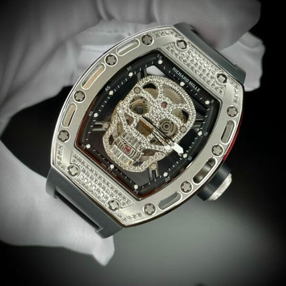 Richard Mille RM052 Around 50 42mm Men RM052-001 Silver-tone Diamonds Skull Dial Black Blue