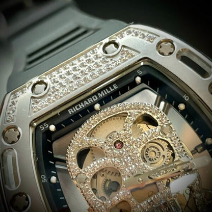 Richard Mille RM052 Around 50 42mm Men RM052-001 Silver-tone Diamonds Skull Dial Black Blue