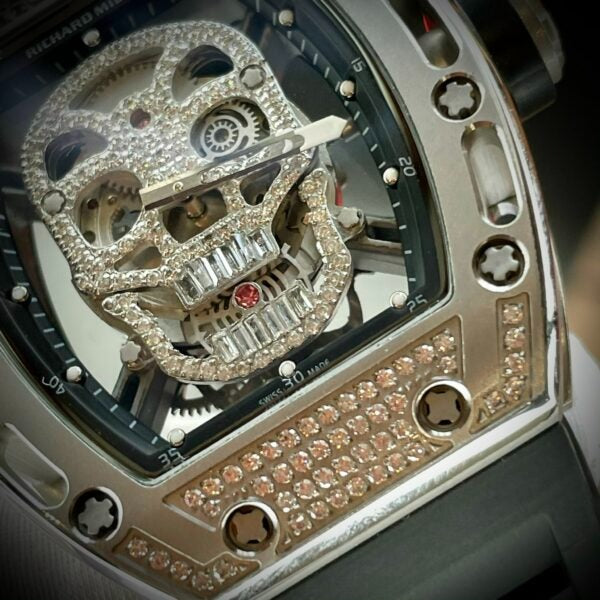 Richard Mille RM052 Around 50 42mm Men RM052-001 Silver-tone Diamonds Skull Dial Black Blue