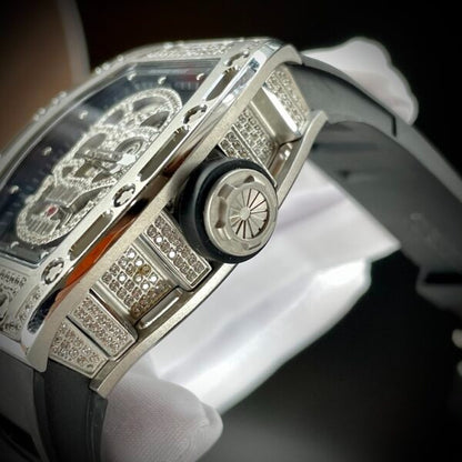 Richard Mille RM052 Around 50 42mm Men RM052-001 Silver-tone Diamonds Skull Dial Black Blue