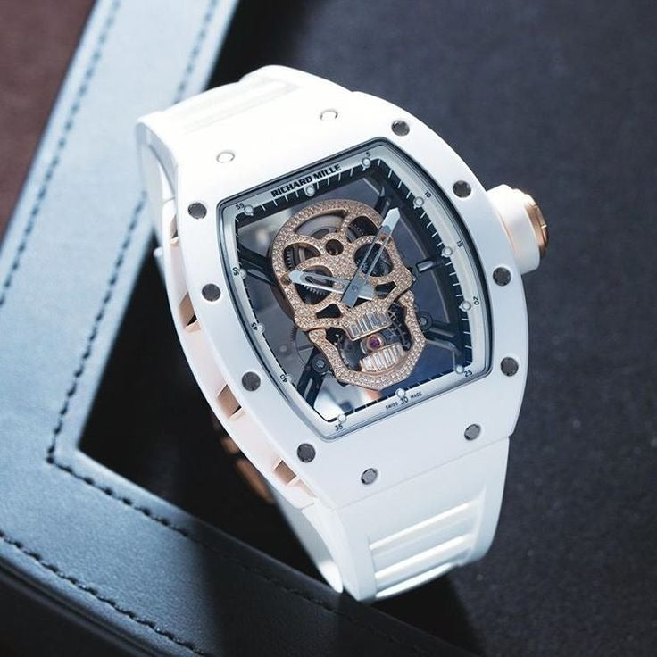Richard Mille RM052 Around 50 42mm Men RM052-001 Silver-tone Diamonds Skull Dial White
