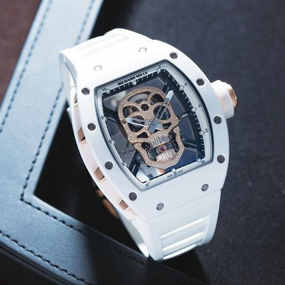 Richard Mille RM052 Around 50 42mm Men RM052-001 Silver-tone Diamonds Skull Dial White
