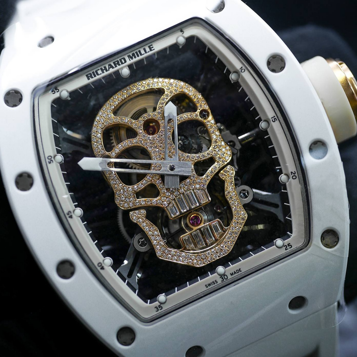 Richard Mille RM052 Around 50 42mm Men RM052-001 Silver-tone Diamonds Skull Dial White