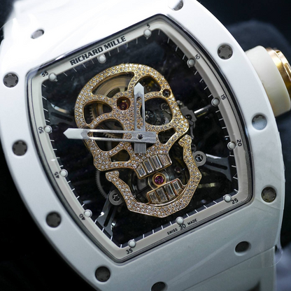 Richard Mille RM052 Around 50 42mm Men RM052-001 Silver-tone Diamonds Skull Dial White