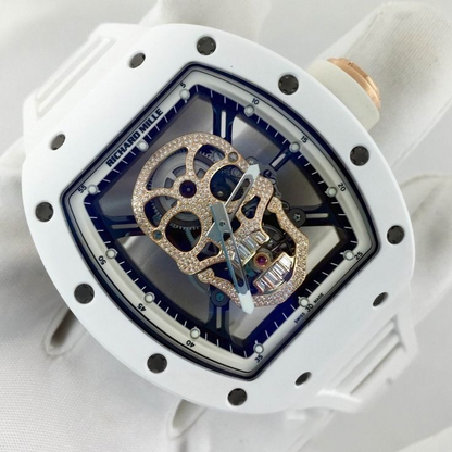 Richard Mille RM052 Around 50 42mm Men RM052-001 Silver-tone Diamonds Skull Dial White