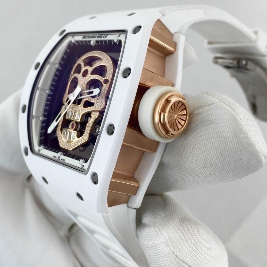 Richard Mille RM052 Around 50 42mm Men RM052-001 Silver-tone Diamonds Skull Dial White