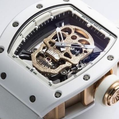 Richard Mille RM052 Around 50 42mm Men RM052-001 Silver-tone Diamonds Skull Dial White