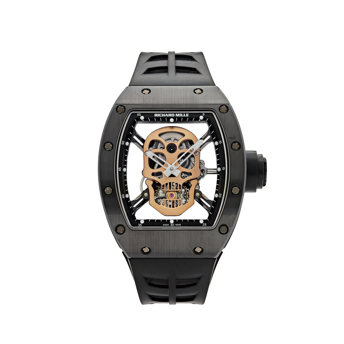 Richard Mille RM052 Tourbillon Diamonds Skull Rosegold Black Rubber Strap