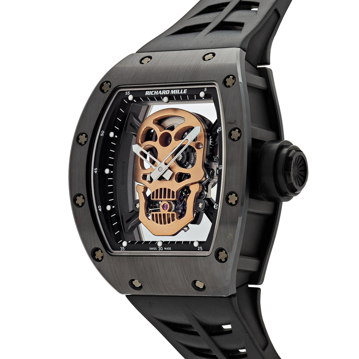 Richard Mille RM052 Tourbillon Diamonds Skull Rosegold Black Rubber Strap