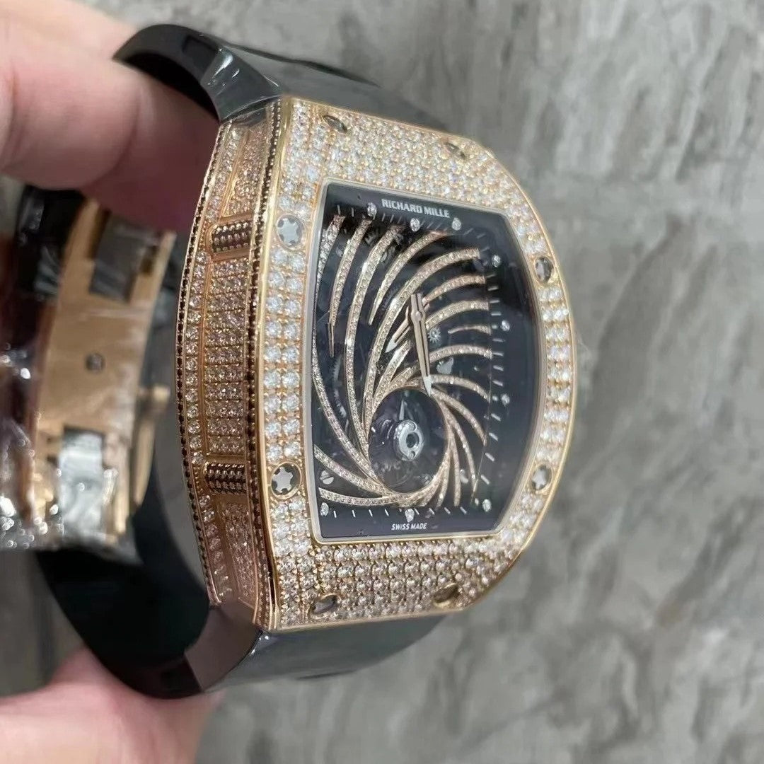 Richard Mille Rm51-02 Rosegold Diamond Black Rubber Strap