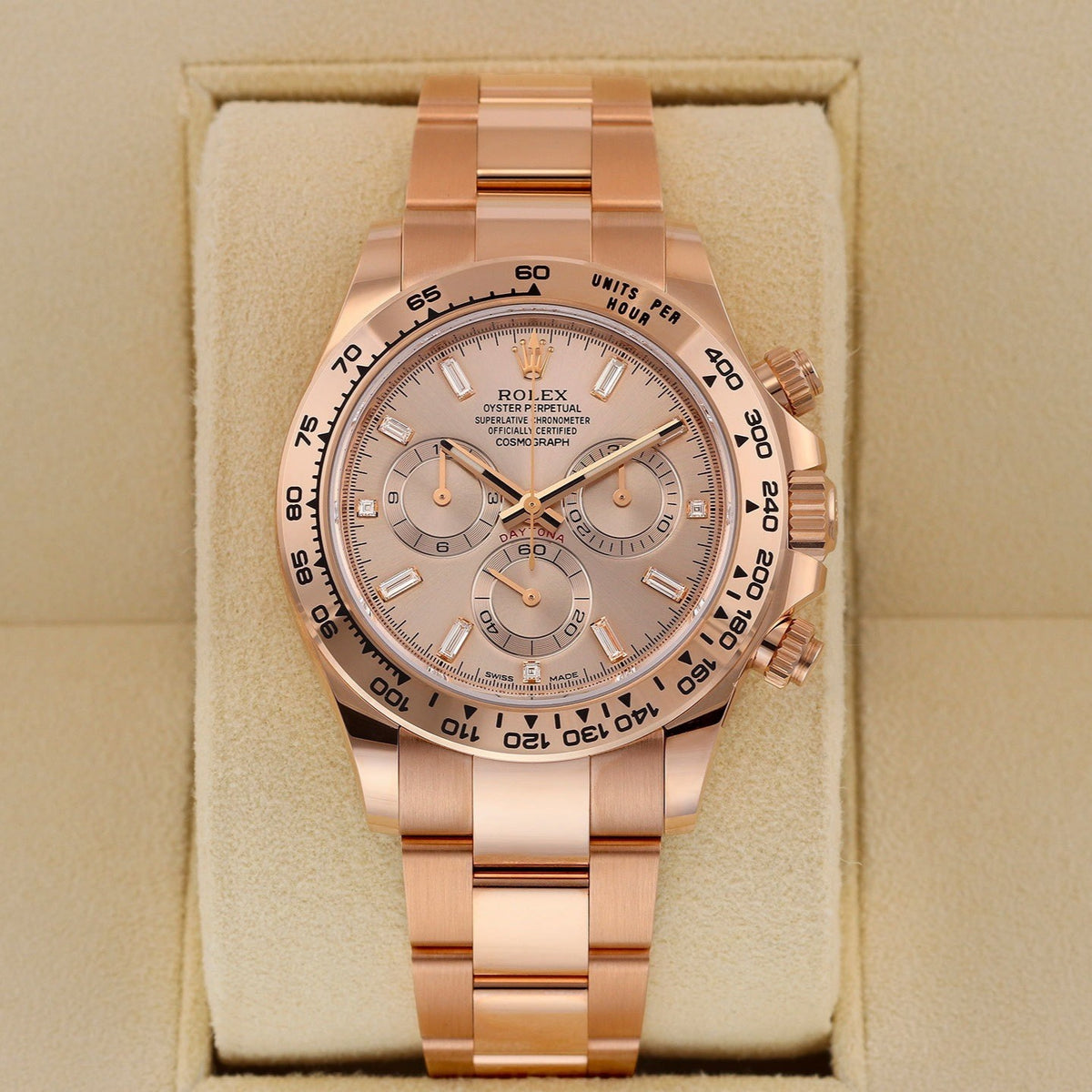 Rolex 116505-0017 Cosmograph Daytona Pink Baguette Index Everose Gold