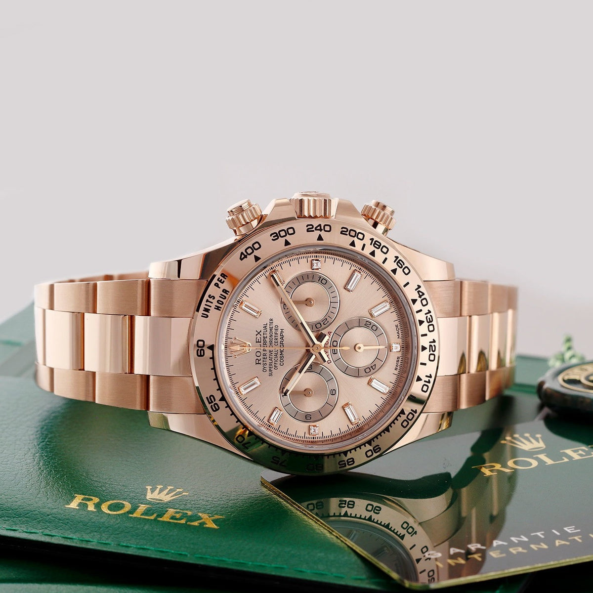Rolex 116505-0017 Cosmograph Daytona Pink Baguette Index Everose Gold