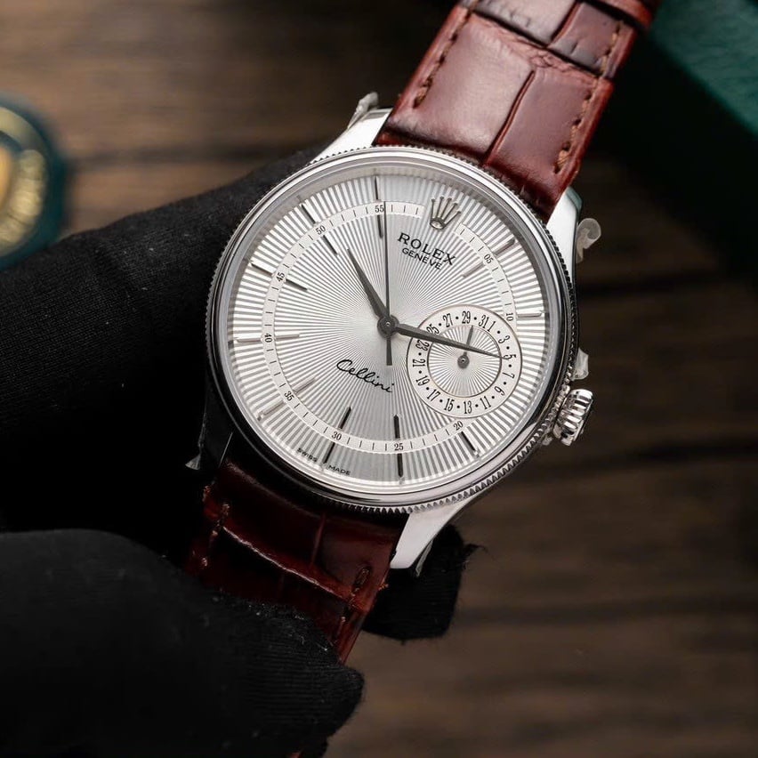 Rolex Cellini White Dial Stainless Steel Case Brown Leather Bracelet 622723