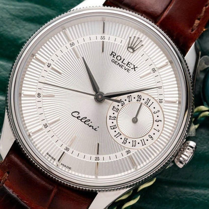 Rolex Cellini White Dial Stainless Steel Case Brown Leather Bracelet 622723