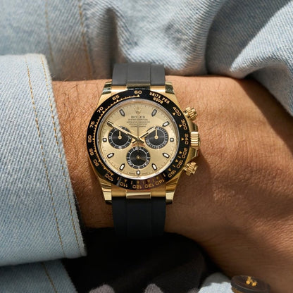 Rolex Cosmograph Daytona Champagne Black Oysterflex Yellow Gold Mens Watch 116518Ln