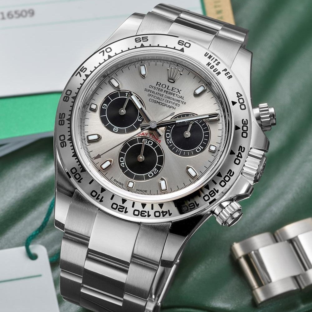 Rolex Cosmograph Daytona Steel And Black Oyster White Gold Mens Watch 116509