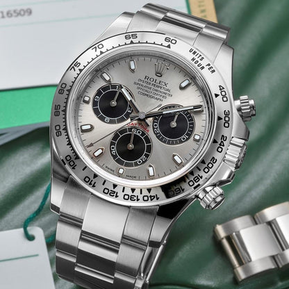 Rolex Cosmograph Daytona Steel And Black Oyster White Gold Mens Watch 116509