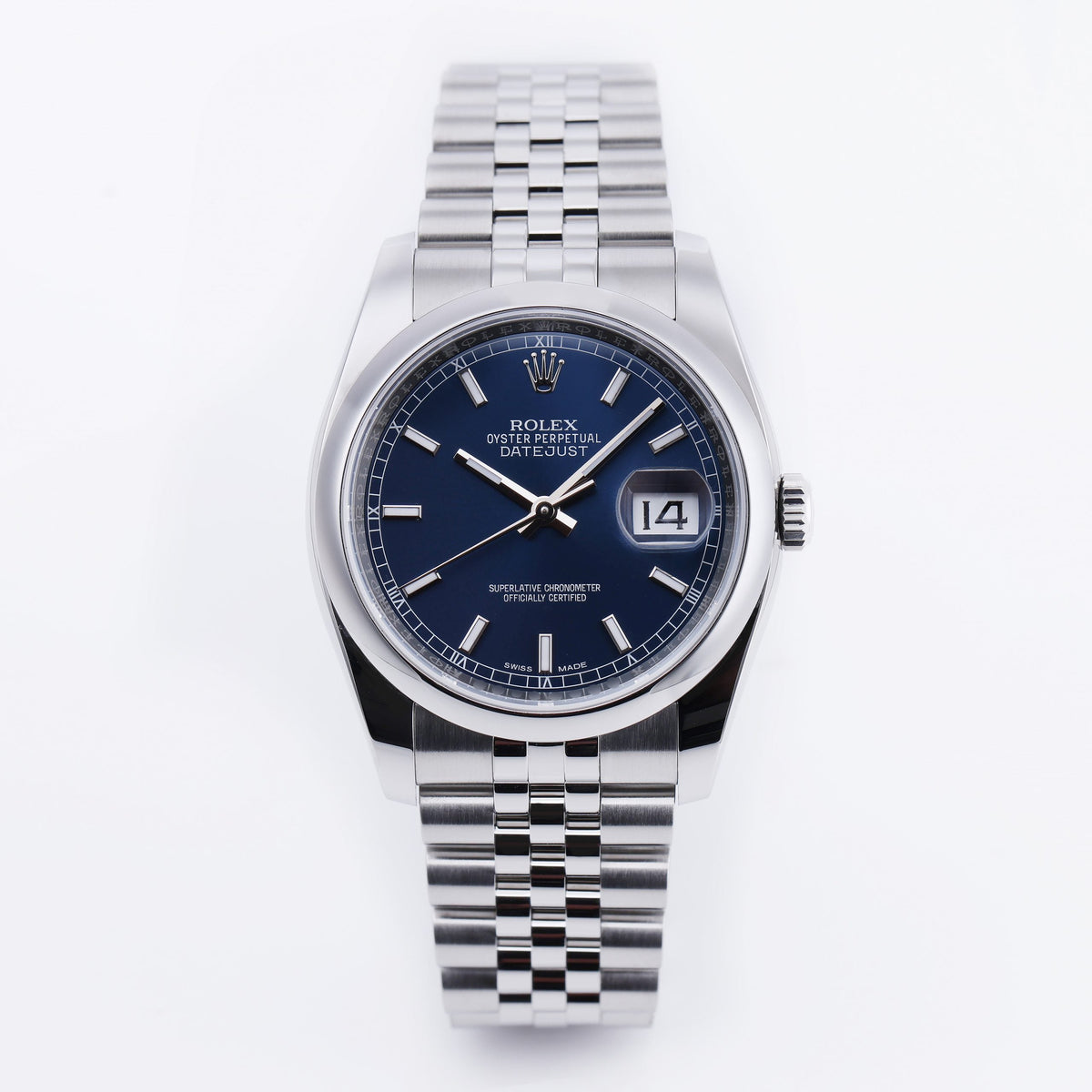 Rolex Datejust 16200 Mens Swiss Movement 36 MM Steel Blue Baton