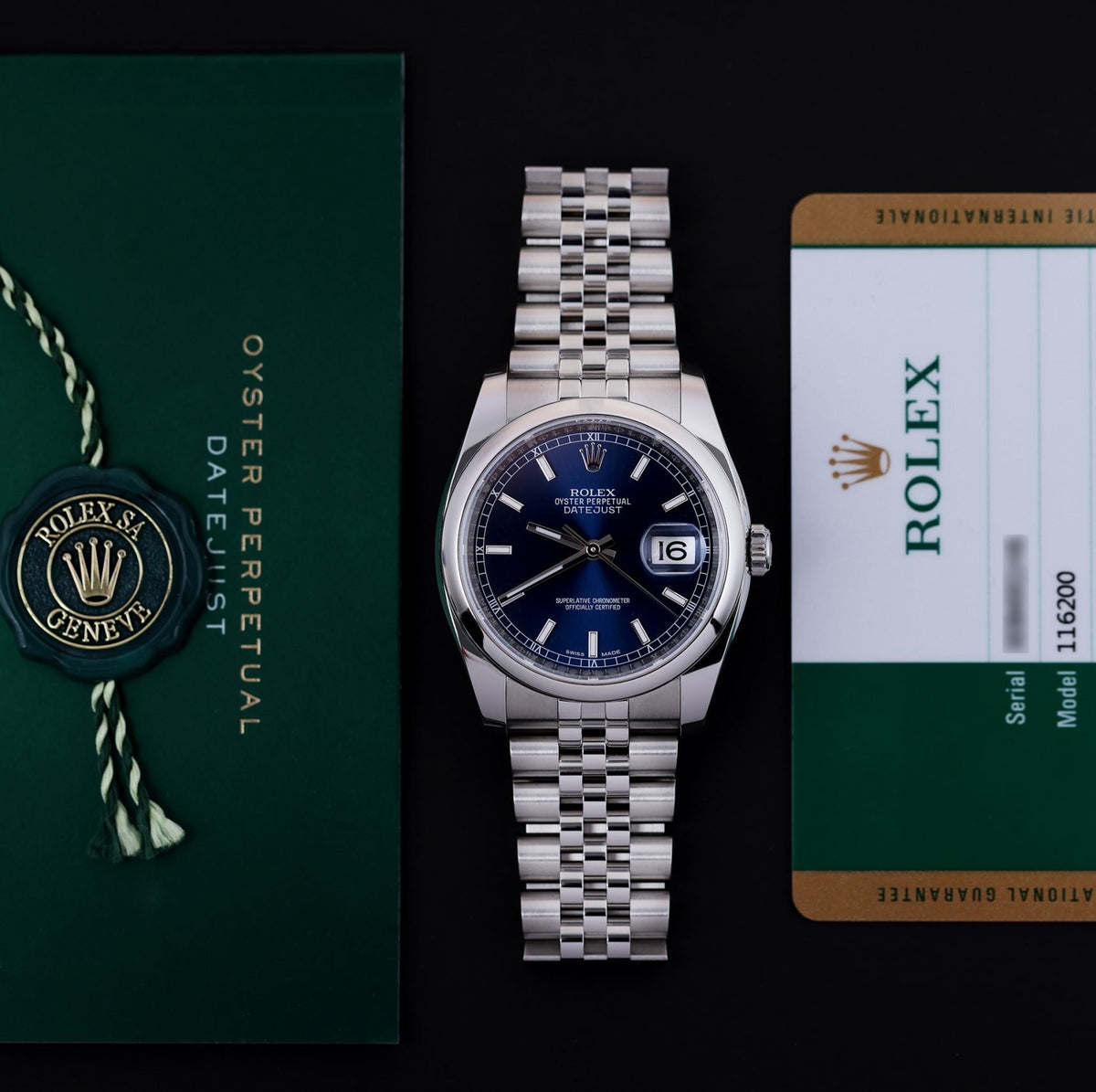 Rolex Datejust 16200 Mens Swiss Movement 36 MM Steel Blue Baton