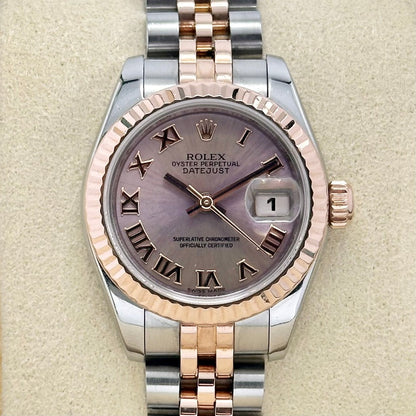 Rolex Datejust 26 179171 Purple Romans Numerals Rose Gold