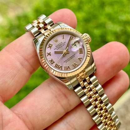 Rolex Datejust 26 179171 Purple Romans Numerals Rose Gold