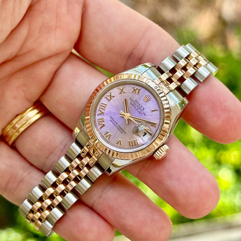 Rolex Datejust 26 179171 Purple Romans Numerals Rose Gold
