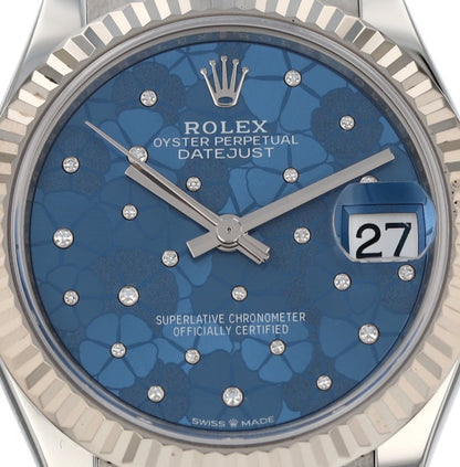 Rolex Datejust 31 Mm Oystersteel And White Gold Azzurro Blue Floral Motif Diamond Set M278274 0035