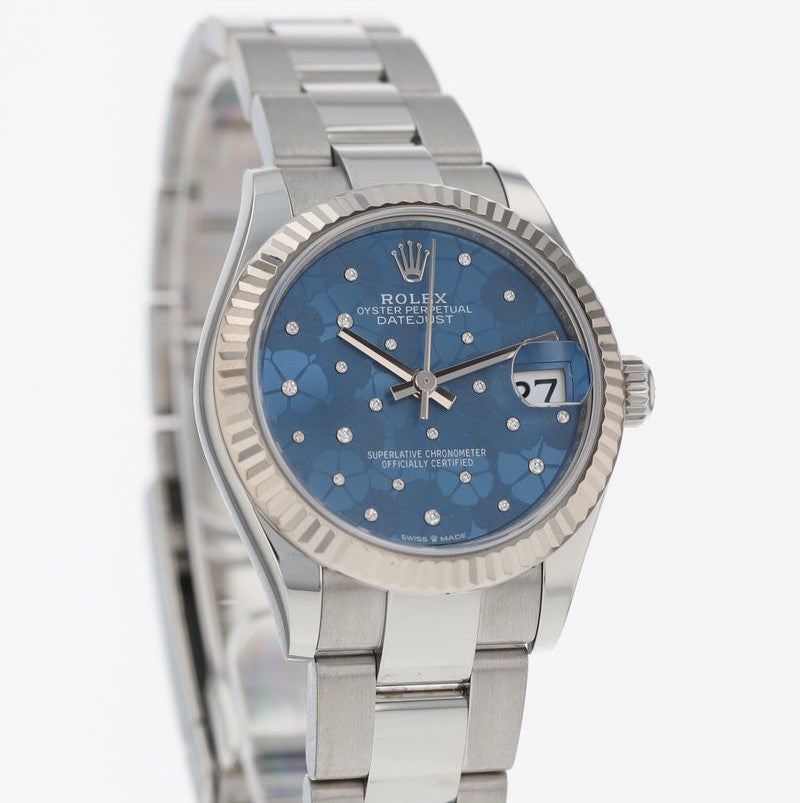 Rolex Datejust 31 Mm Oystersteel And White Gold Azzurro Blue Floral Motif Diamond Set M278274 0035