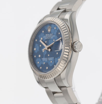 Rolex Datejust 31 Mm Oystersteel And White Gold Azzurro Blue Floral Motif Diamond Set M278274 0035