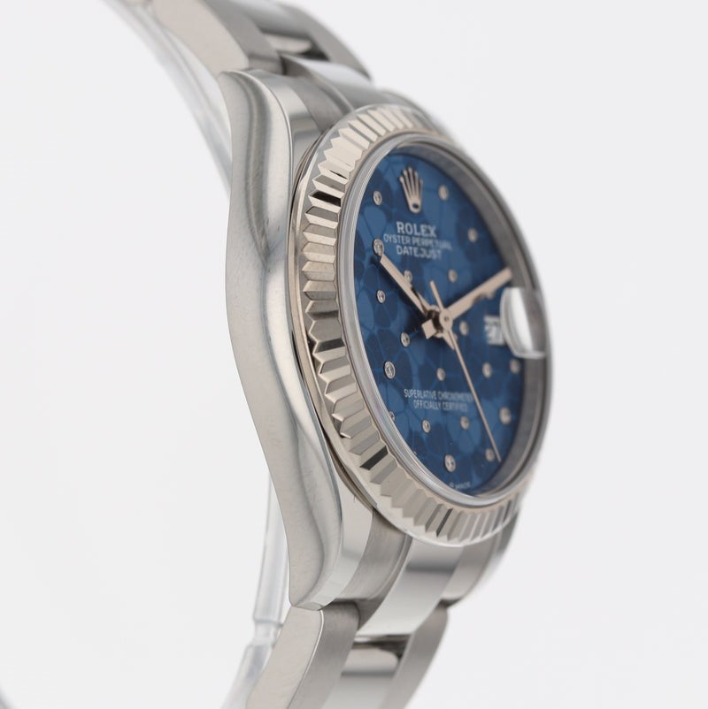 Rolex Datejust 31 Mm Oystersteel And White Gold Azzurro Blue Floral Motif Diamond Set M278274 0035