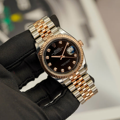 Rolex Datejust 36 Black Diamond Dial Automatic Men's Steel and 18kt Everose Gold Jubilee Watch 126231BKDJ