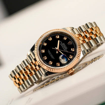Rolex Datejust 36 Black Diamond Dial Automatic Men's Steel and 18kt Everose Gold Jubilee Watch 126231BKDJ