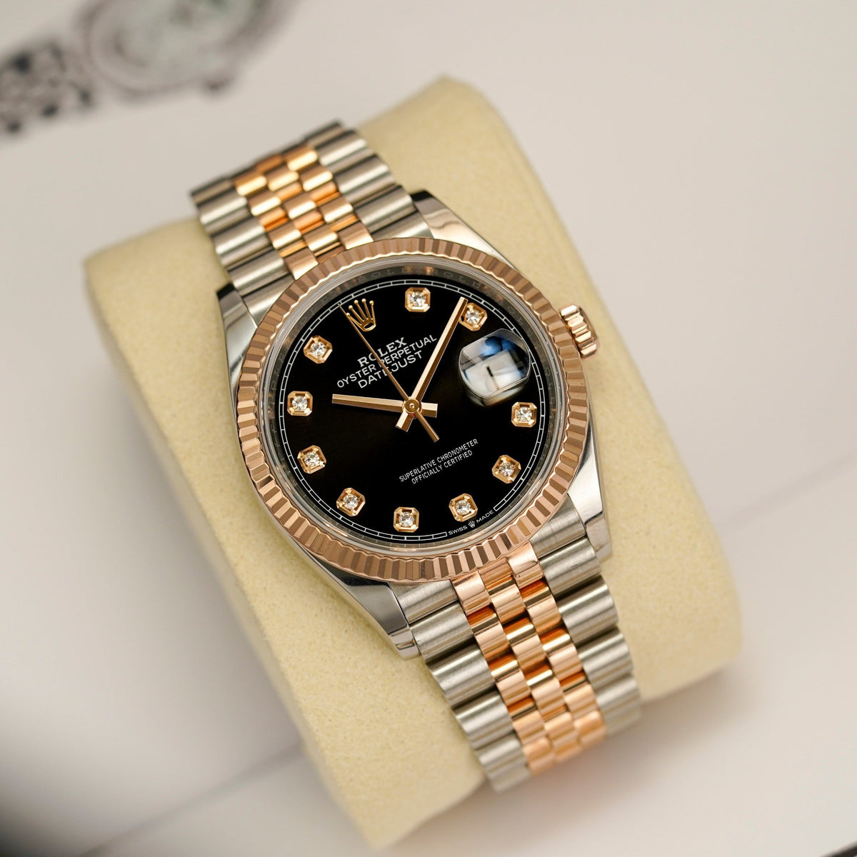 Rolex Datejust 36 Black Diamond Dial Automatic Men's Steel and 18kt Everose Gold Jubilee Watch 126231BKDJ