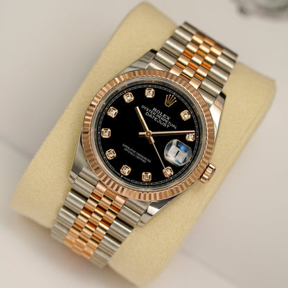 Rolex Datejust 36 Black Diamond Dial Automatic Men's Steel and 18kt Everose Gold Jubilee Watch 126231BKDJ