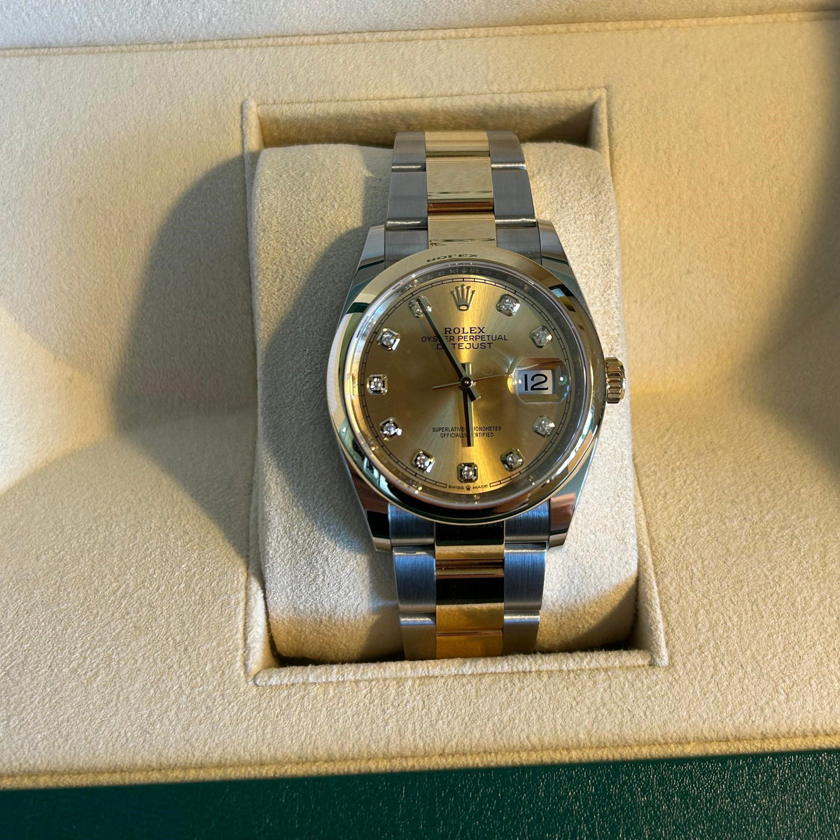 Rolex Datejust 36 Mm Oystersteel And Yellow Gold Champagne Colour Diamond Set Dial Jubilee Bracelet M1