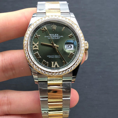 Rolex Datejust 36 Mm Oystersteel And Yellow Gold Olive Green Diamond Set M126283Rbr 0012