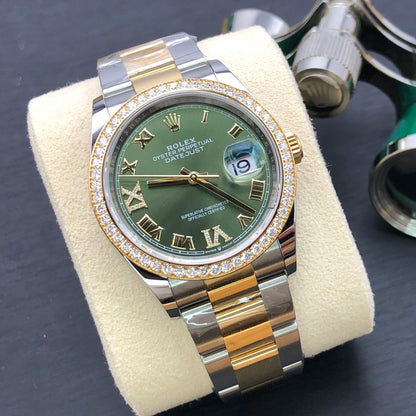 Rolex Datejust 36 Mm Oystersteel And Yellow Gold Olive Green Diamond Set M126283Rbr 0012